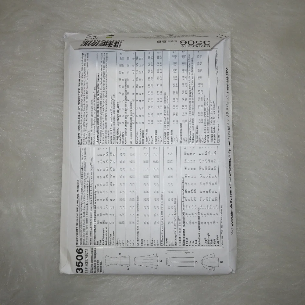 SIMPLICITY 3506 sz 20W-28W Easy to sew Dress Skirt top Pants Sash